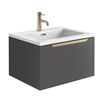 Harbour Virtue 600mm Wall Hung Vanity Unit with LED Illumination, Brushed Brass Handle & Basin