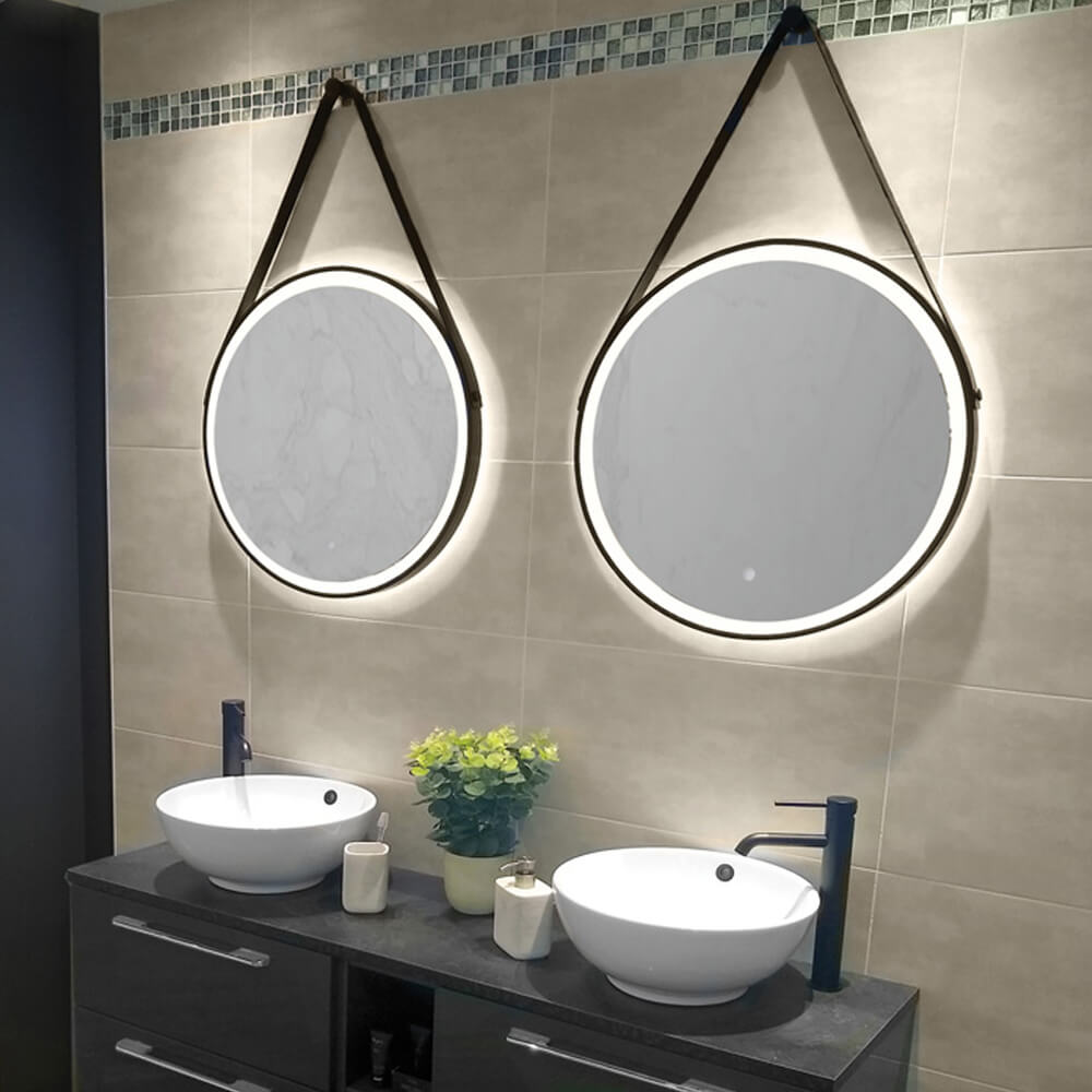 Modern LED Illuminated Bathroom Mirror Battery Powered Round Circular 500mm 