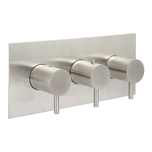 Inox Brushed Stainless Steel Horizontal Thermostatic Concealed 3 Outlet Shower Valve