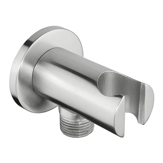 Inox Brushed Stainless Steel Round Shower Outlet Elbow with Handset Holder