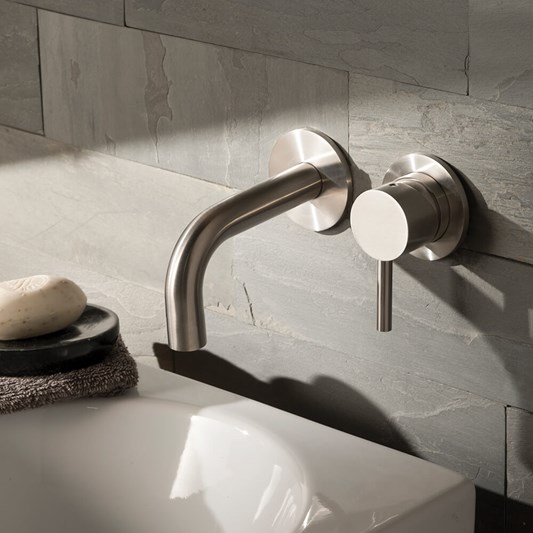 Inox Brushed Stainless Steel Wall Mounted Single Lever Basin Mixer