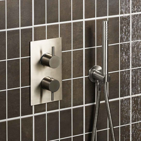 Inox Brushed Stainless Steel Concealed Thermostatic 2 Outlet Valve