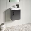 Maisie Compact 400mm Mini Cloakroom Wall Hung Vanity Unit with Black Handle, Overflow Cover & Basin - Anthracite