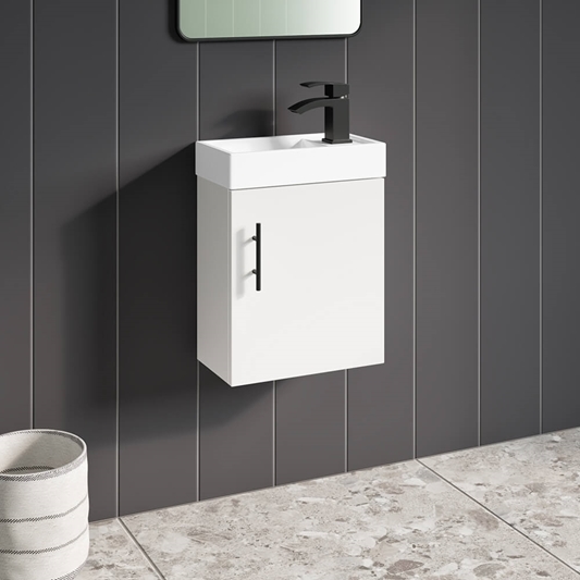 Maisie Compact 400mm Mini Cloakroom, Black And White Single Bathroom Vanity Unit