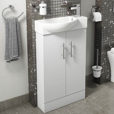 Maisie 500mm Cloakroom 2 Door Vanity Unit with Oversized Basin - White Gloss