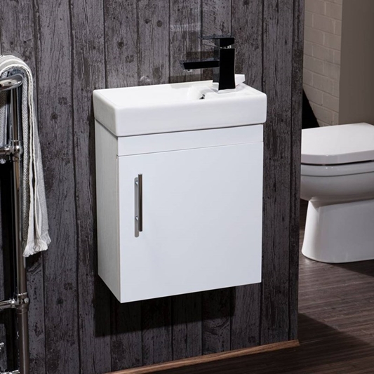 Maisie Compact Wall Mounted 400mm, Small Sink And Vanity Unit For Cloakroom