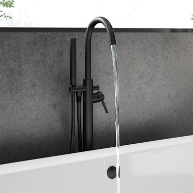 Vellamo Twist Matt Black Floorstanding Bath Shower Mixer, Shower Kit & Easy Plumb Installation Kit