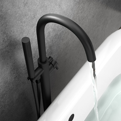 Harbour Clarity Matt Black Floorstanding Bath Shower Mixer, Shower Kit & Easy Plumb Installation Kit
