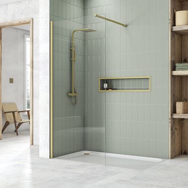 Harbour i8 8mm 2m Tall Easy Clean Glass Panel for Wetrooms & Walk-Ins - Brushed Brass