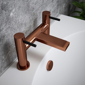 The Tap Factory Vibrance Polished Copper Deck Mounted Bath Filler - 6 Handle Colours