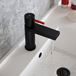 The Tap Factory Vibrance Vanto Black Mono Basin Mixer with Post Box Red Handle and Basin Waste