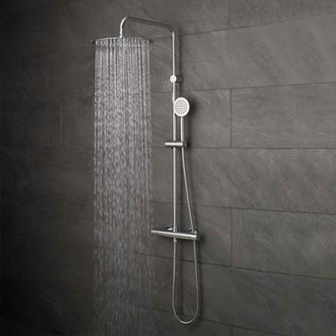 Vado Velo Aquablade Round Rigid Riser Shower Package with Exposed Thermostatic Shower Valve and Handset