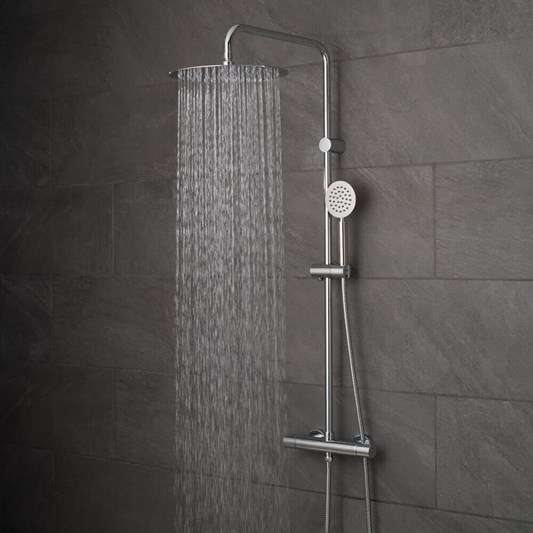 Vado Velo Aquablade Round Rigid Riser Shower Package with Exposed Thermostatic Shower Valve and Handset