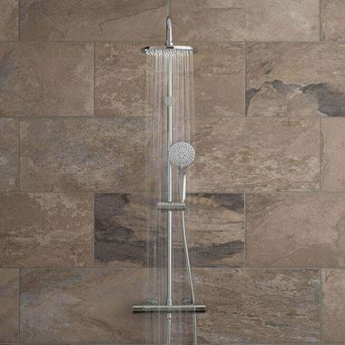 Vado Velo Atmosphere Rigid Riser Shower Kit with Exposed Thermostatic Shower Valve and Handset