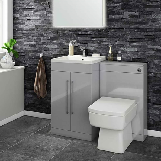 Vellamo Aspire 1000mm 2 Door Combination Basin Toilet Unit Gloss Grey Drench - Bathroom Toilet And Sink Unit Grey