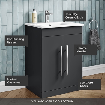 Vellamo Aspire 600mm Floorstanding 2 Door Vanity Unit & Basin