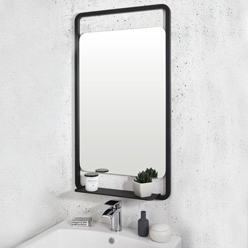 Vellamo Matt Black Mirror & Shelf - 900 x 500mm