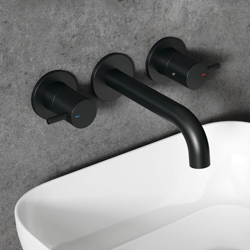 Harbour Clarity Matt Black 3 Hole Wall Mounted Tap with Easy Plumb Installation Kit
