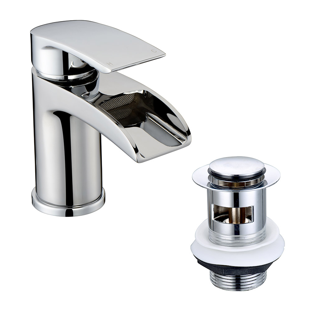 Basin Mono Mixer Tap Chrome with Full Cover Push Button Slotted Waste Luxury 