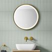 VOS LED Illuminated Brushed Brass / Gold Round Mirror - 600mm - Demister Pad & Colour Change Lights