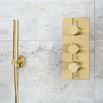 VOS Round Water Outlet & Holder with Metal Hose & Slim Hand Shower - Brushed Brass