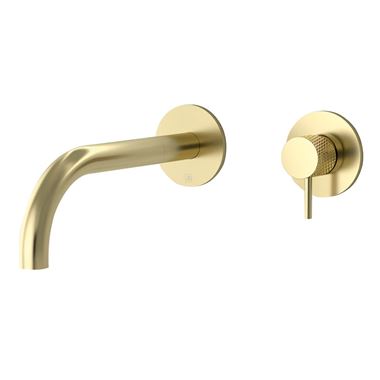 VOS Single Lever Wall Mounted Basin Mixer with Designer Handle - Brushed Brass
