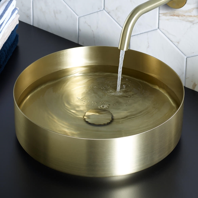 VOS Round Stainless Steel Countertop Basin - Brushed Brass Finish